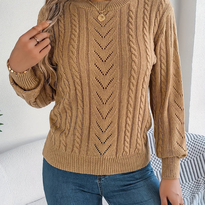 Rosamund | Women's Textured Crew Neck Pointelle Cable Knit Sweater