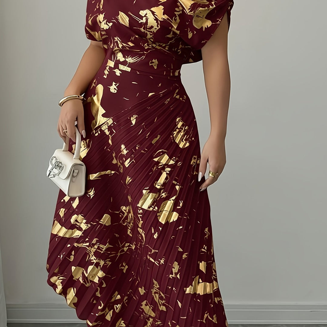 Draped One Shoulder Pleated Skirt Midi Dress - Wedding Guest