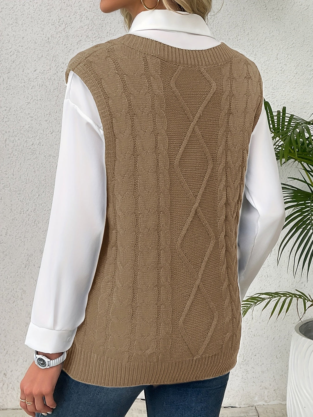 Wrenley | Women's Cable Knit V-Neck Sweater Vest