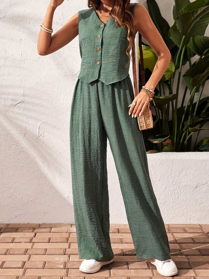 Sleeveless Wide Leg Two Piece Set