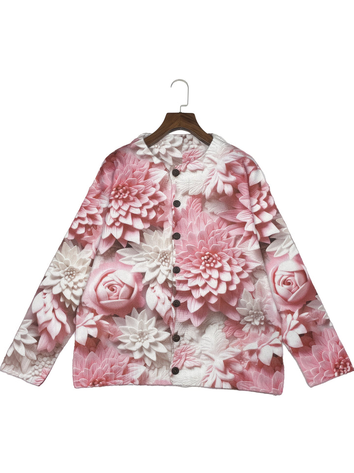 Jackie-3D Floral Print Cardigan