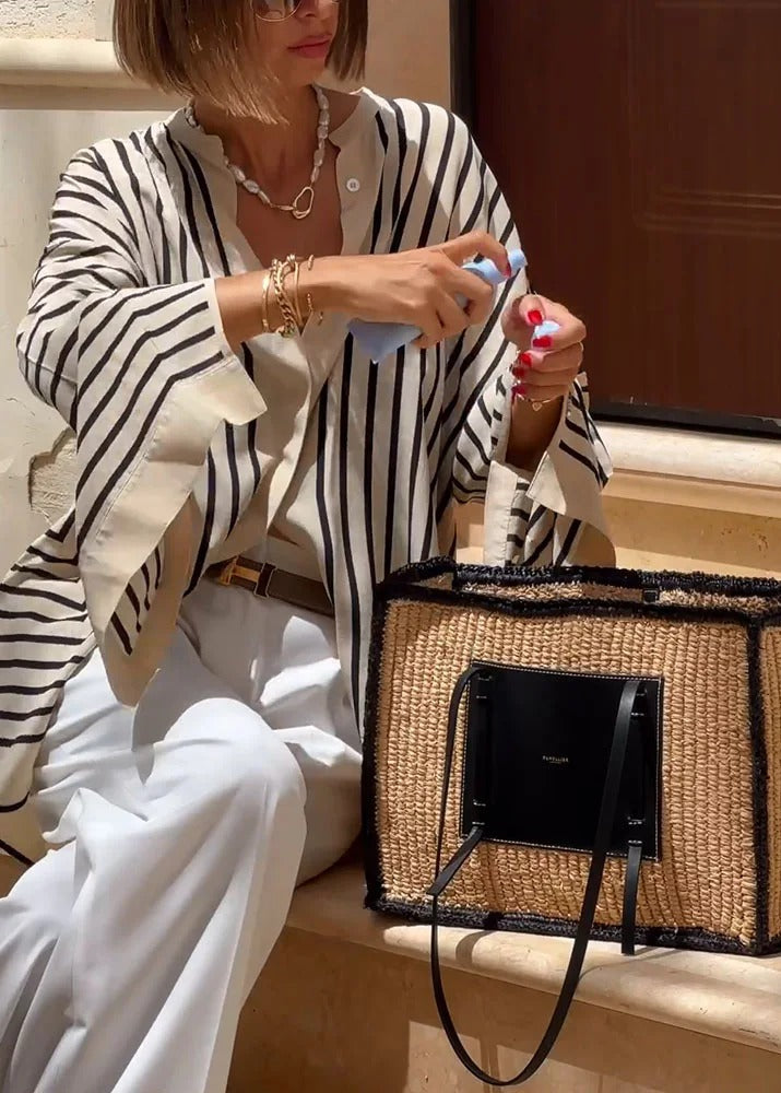 Tina | Coastal Stripe Relaxed Split-Hem Shirt