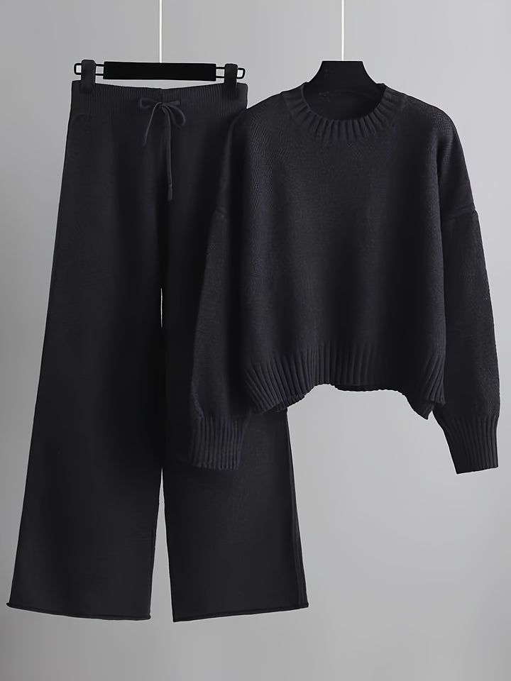 Freya | Women's Ribbed Sweater and Wide-Leg Knitted Pants Set