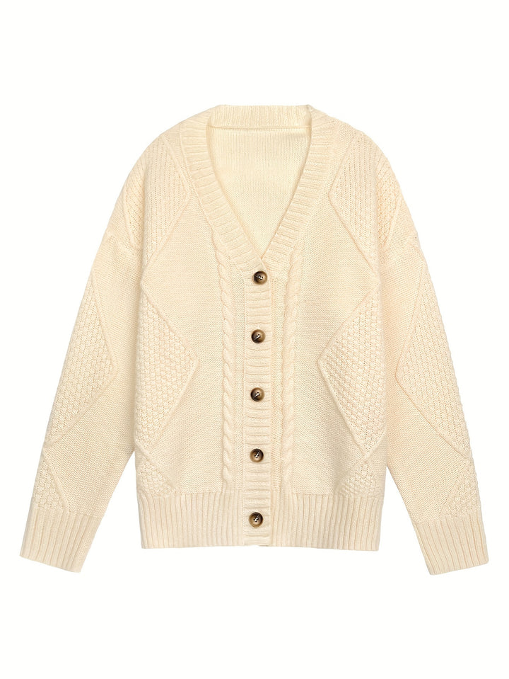 Beatrix | Women's Cable Knit Button-Front V-Neck Cardigan