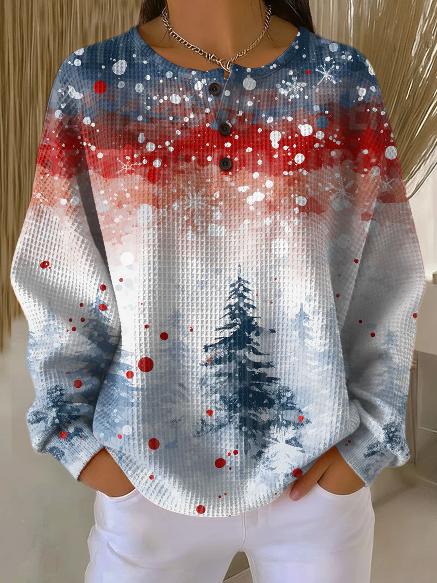 Adriana | Women’s Christmas Waffle Knit Henley Sweater