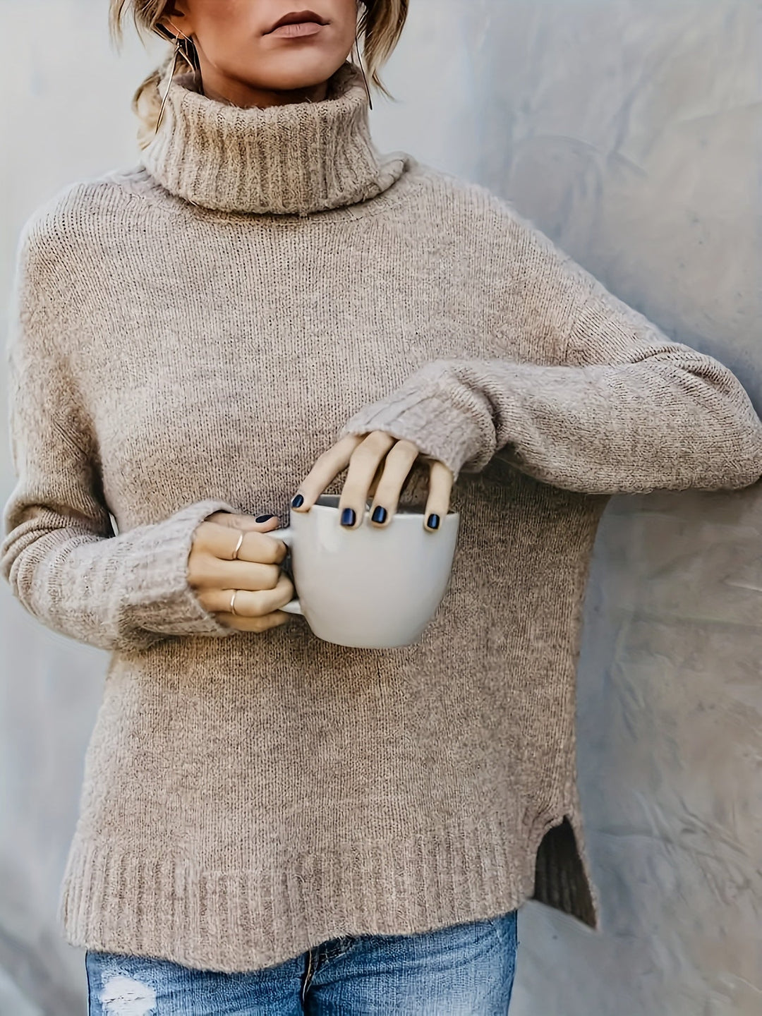 Marlowe | Women's Cowl Turtleneck Sweater with Split Hem Cuffs