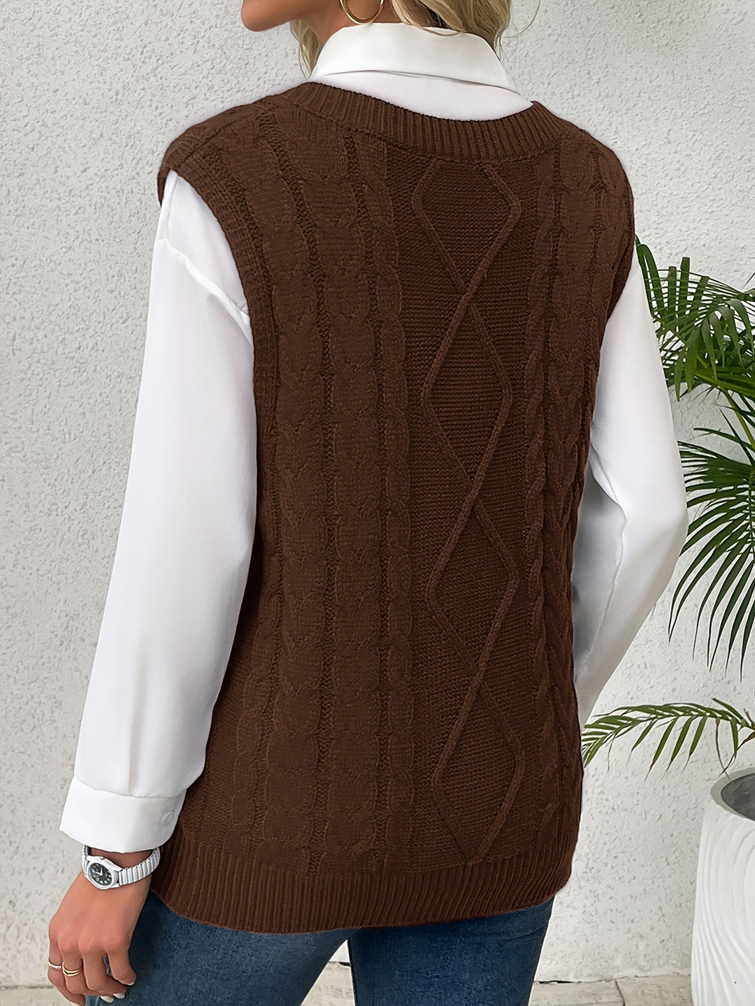 Wrenley | Women's Cable Knit V-Neck Sweater Vest