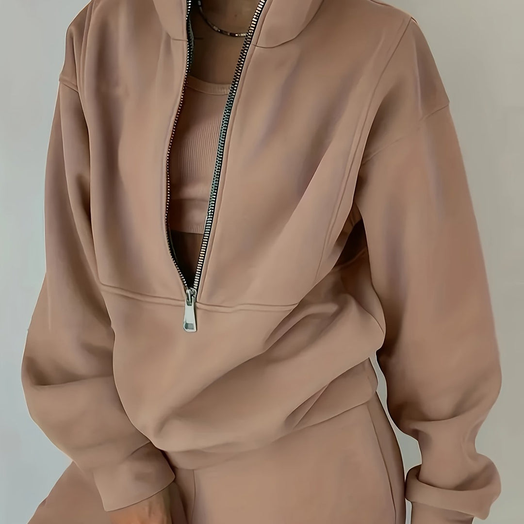 Wren | Women's Quarter-Zip Cropped Sweatshirt and Jogger Set