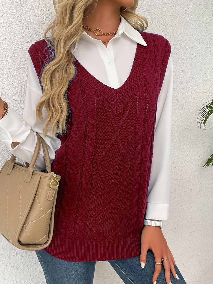 Wrenley | Women's Cable Knit V-Neck Sweater Vest