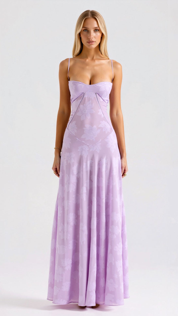 Jacquard Bustier Sweetheart Spaghetti Strap Maxi Dress - Formal Evening Gown