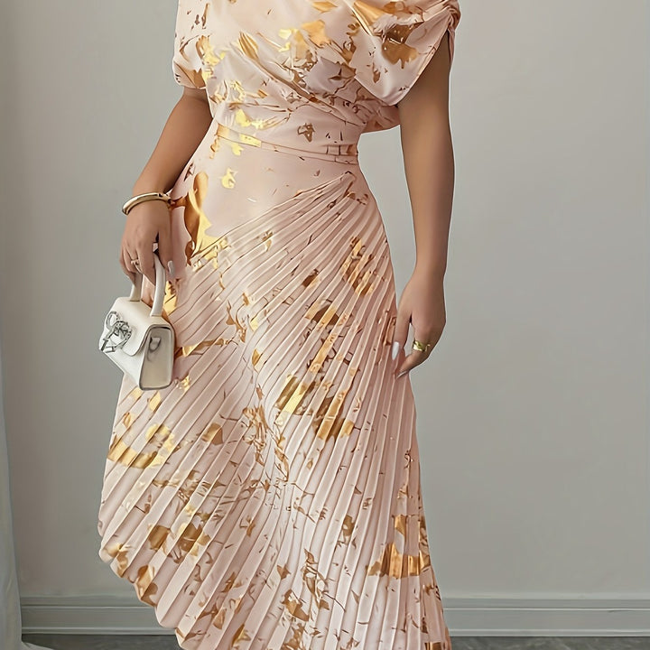 Draped One Shoulder Pleated Skirt Midi Dress - Wedding Guest