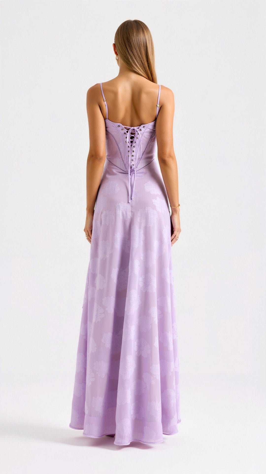 Jacquard Bustier Sweetheart Spaghetti Strap Maxi Dress - Formal Evening Gown