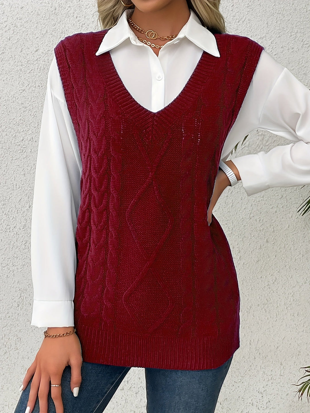 Wrenley | Women's Cable Knit V-Neck Sweater Vest
