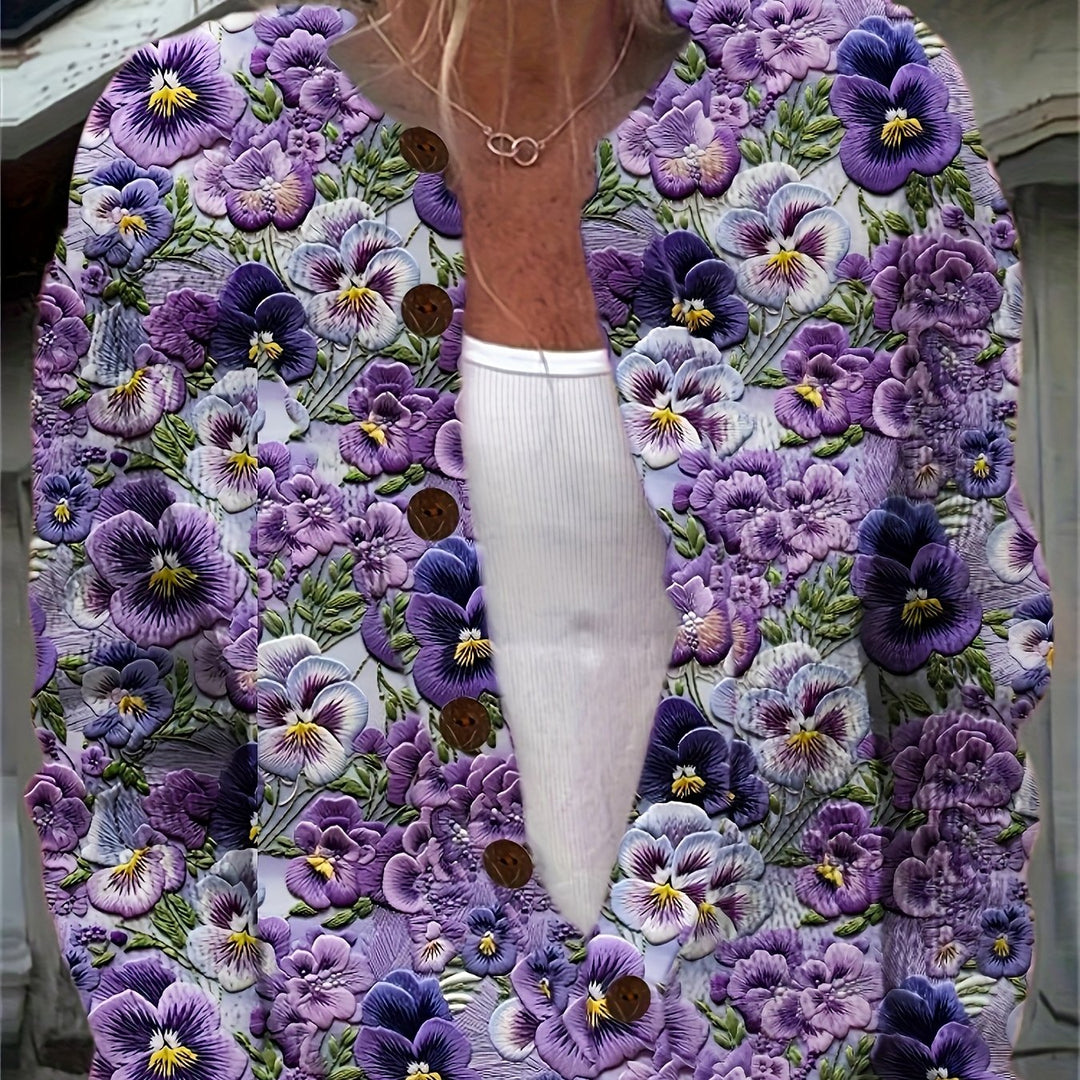 Janie-3D Floral Print Cardigan