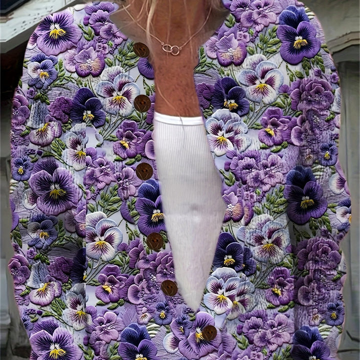 Janie-3D Floral Print Cardigan