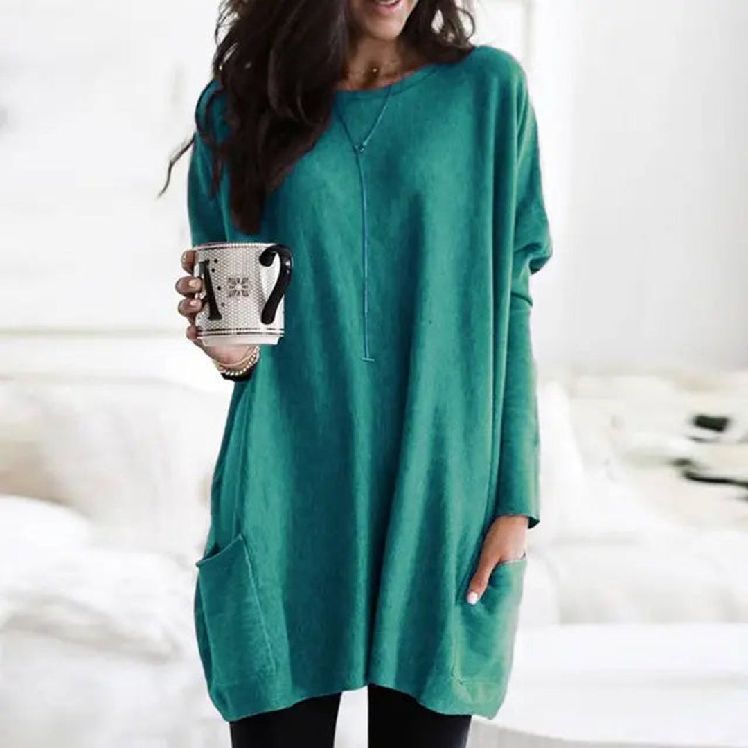 Clementine | Women's Oversized Long Sleeve Crew Neck Tunic Sweater