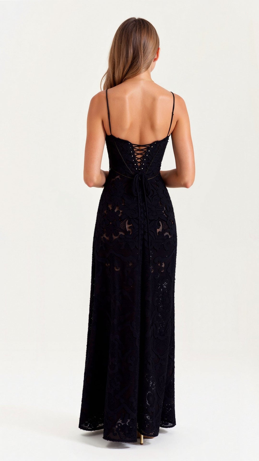 Jacquard Bustier Sweetheart Spaghetti Strap Maxi Dress - Formal Evening Gown