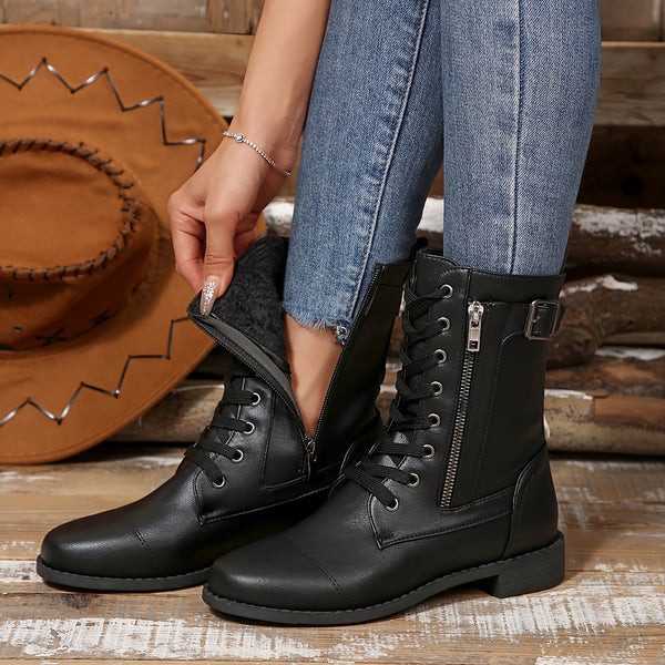 Karina - Comfortable Side Zipper Leather Boots