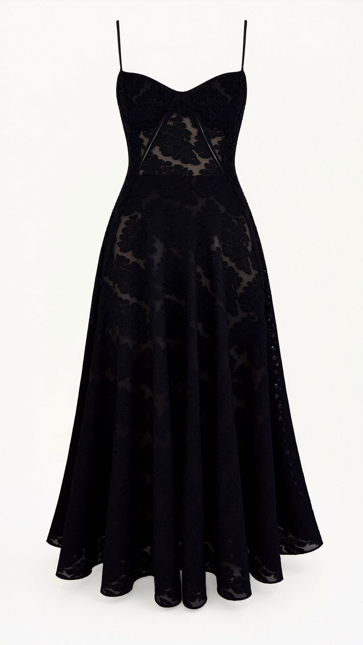 Jacquard Bustier Sweetheart Spaghetti Strap Maxi Dress - Formal Evening Gown