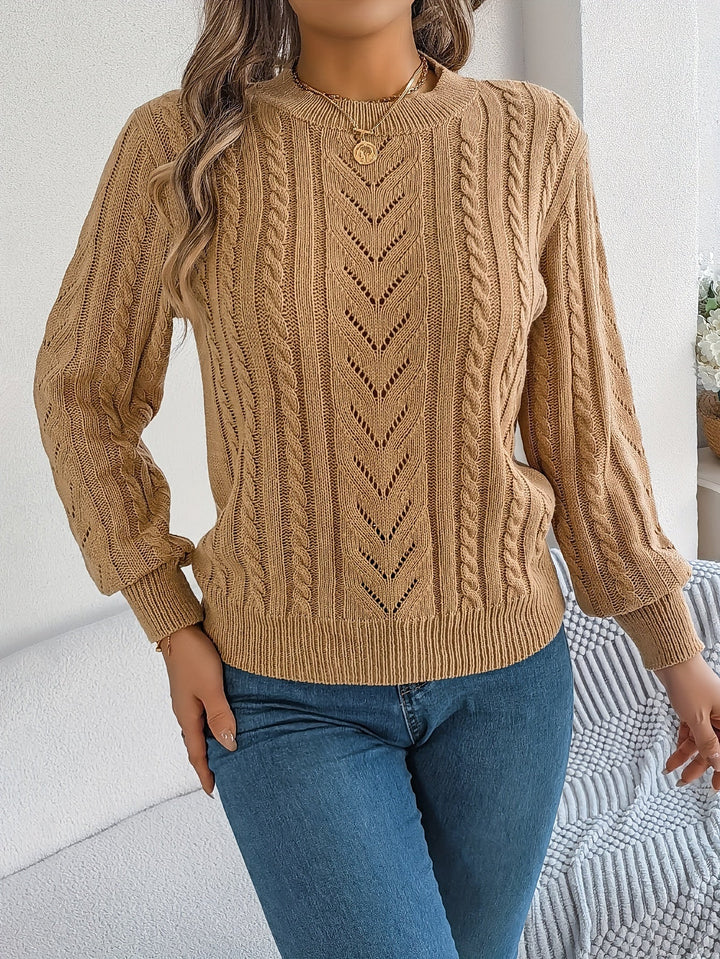 Rosamund | Women's Textured Crew Neck Pointelle Cable Knit Sweater