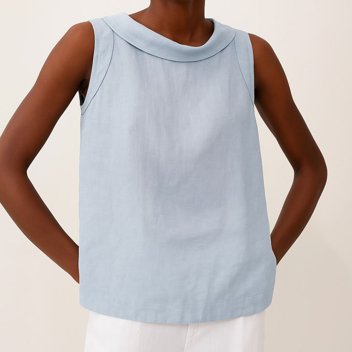 Roll Neck Sleeveless Linen Blouse - Smart Casual Summer Top