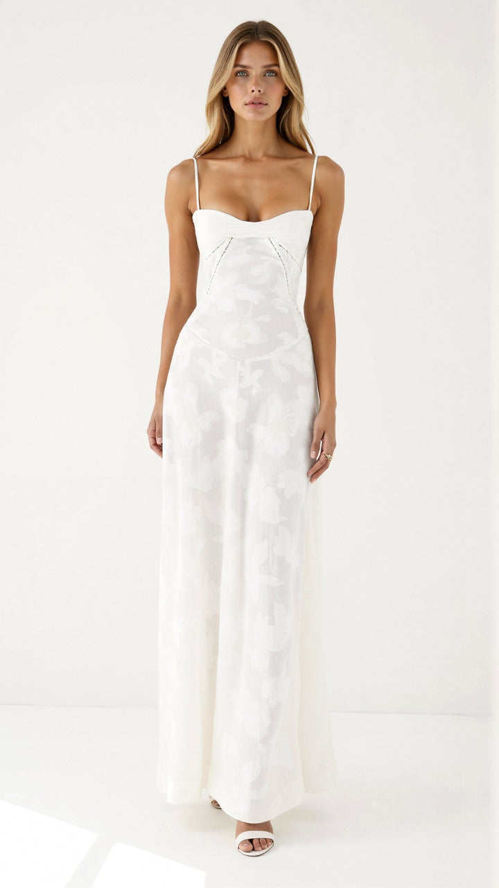 Jacquard Bustier Sweetheart Spaghetti Strap Maxi Dress - Formal Evening Gown
