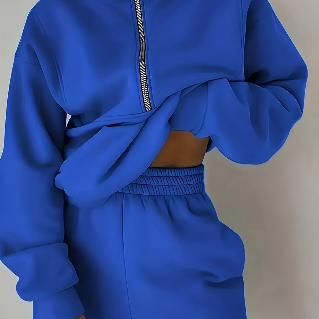 Wren | Women's Quarter-Zip Cropped Sweatshirt and Jogger Set