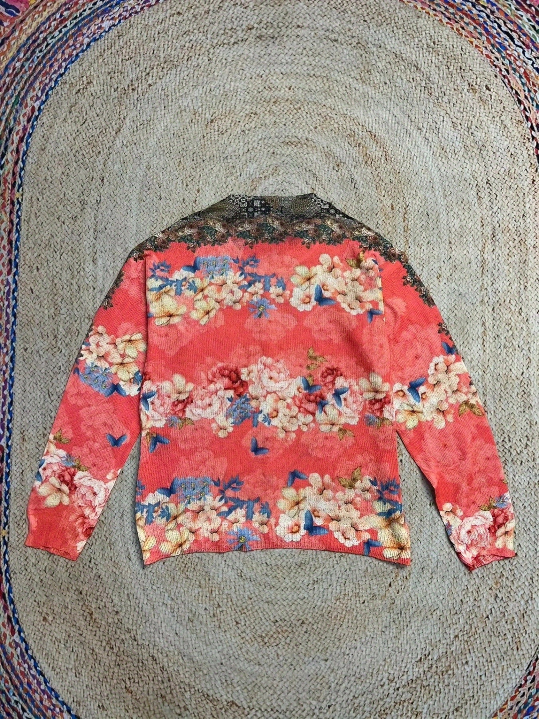 Verity-Vibrant Floral Print Button-Front Cardigan