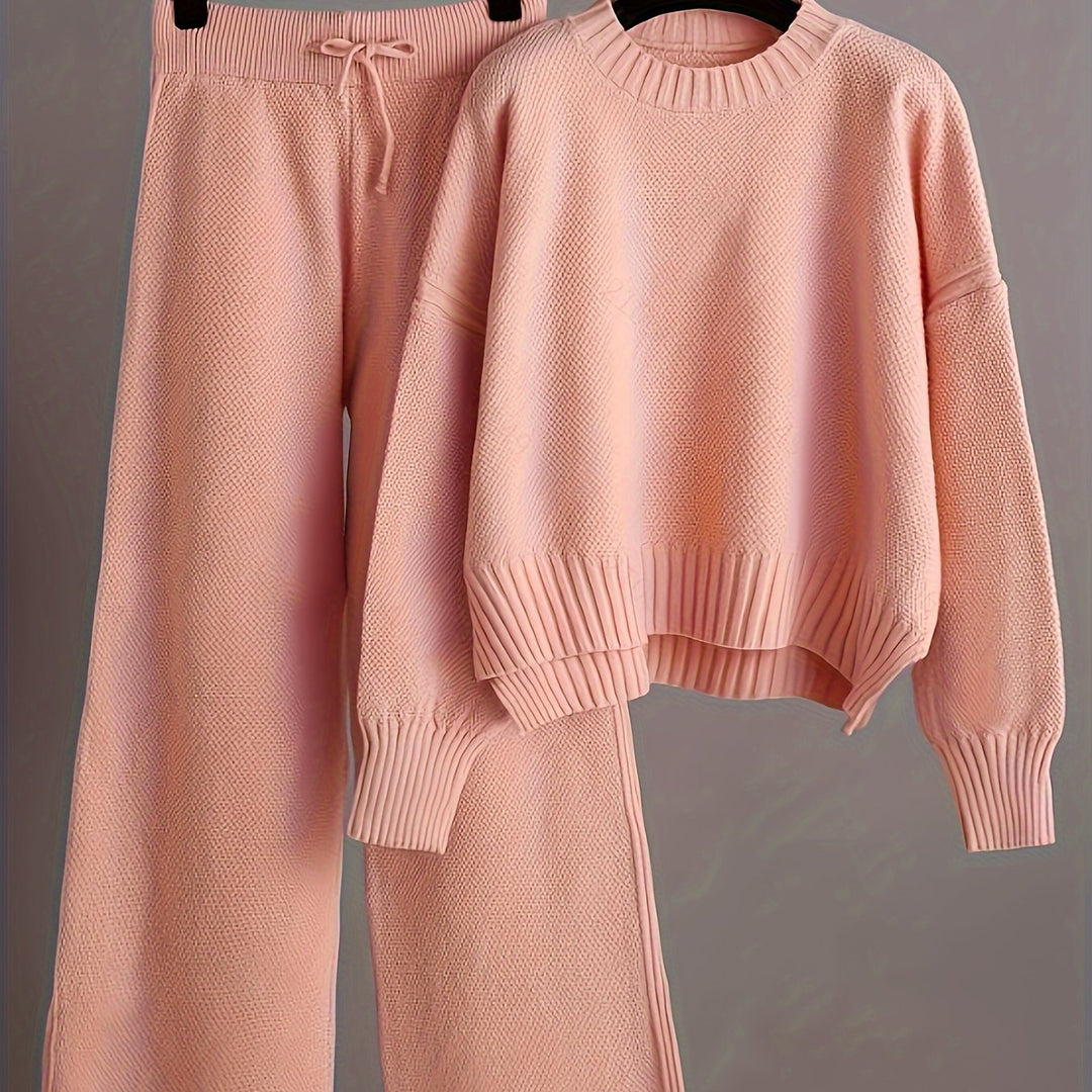Freya | Women's Ribbed Sweater and Wide-Leg Knitted Pants Set
