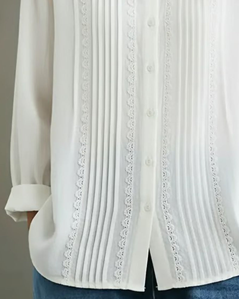 Shirt Doll Collar Solid Color Long Sleeve