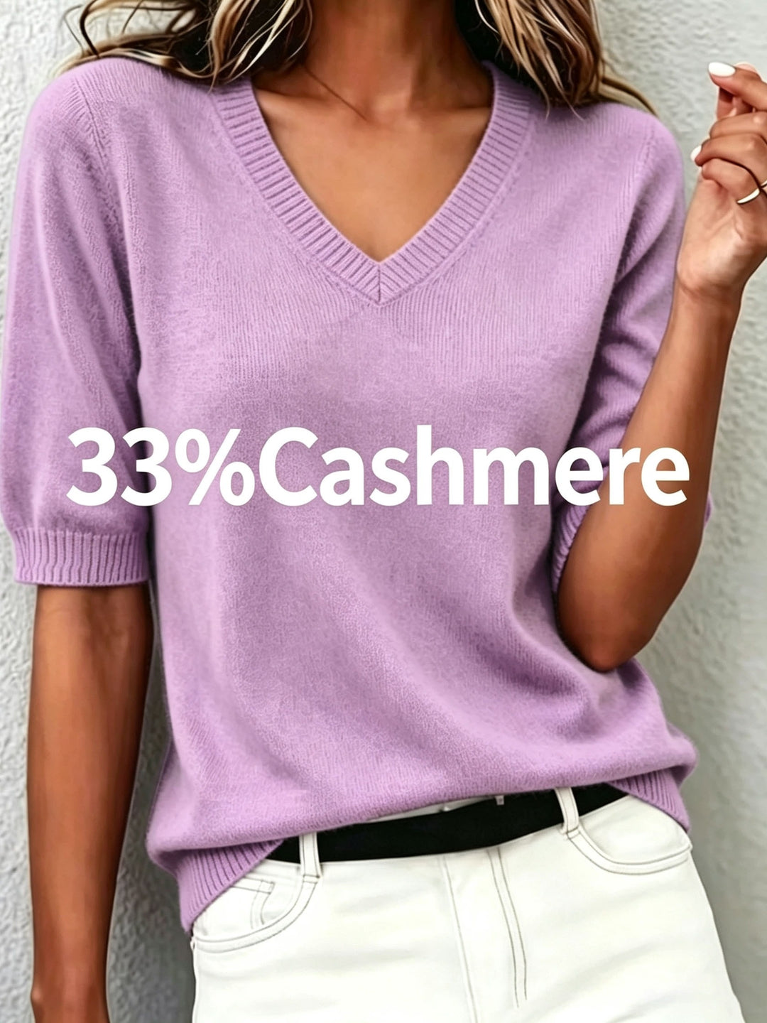 Rosalind | Women's Cashmere Blend Short-Sleeve V-Neck Sweater