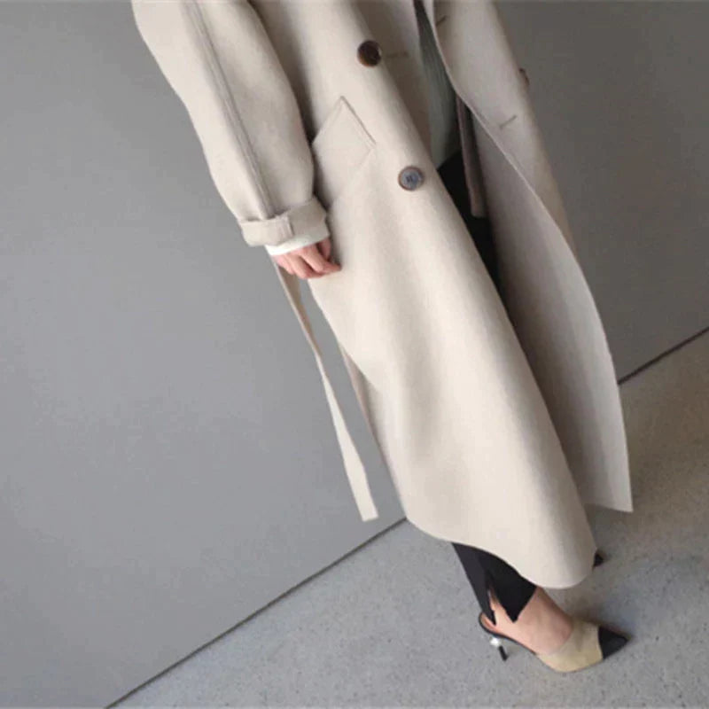 Penelope | Women's Long Wool Coat with Notched Lapel and Belt