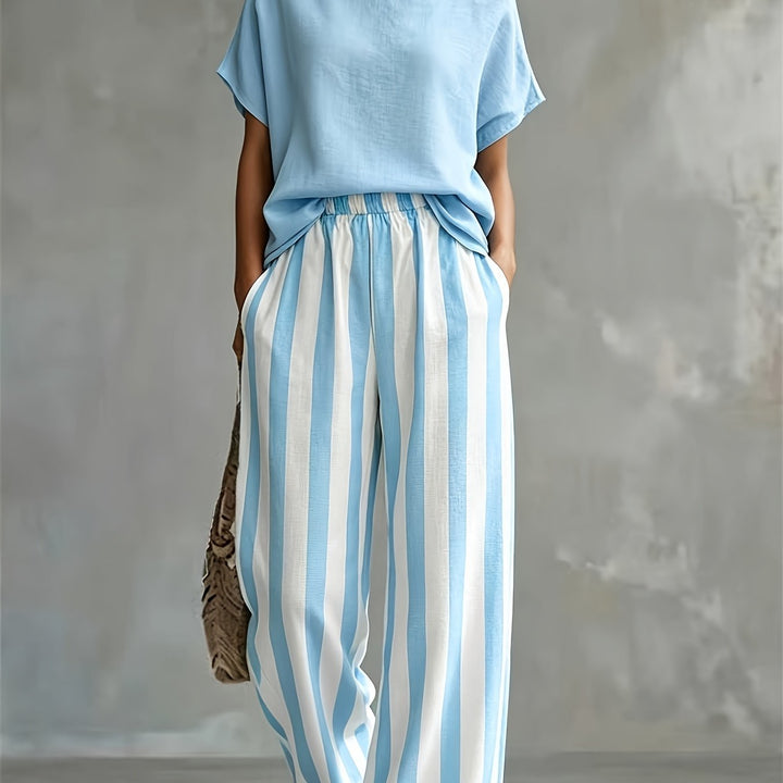 Striped Wide Leg Two Piece Set for Vacation Style