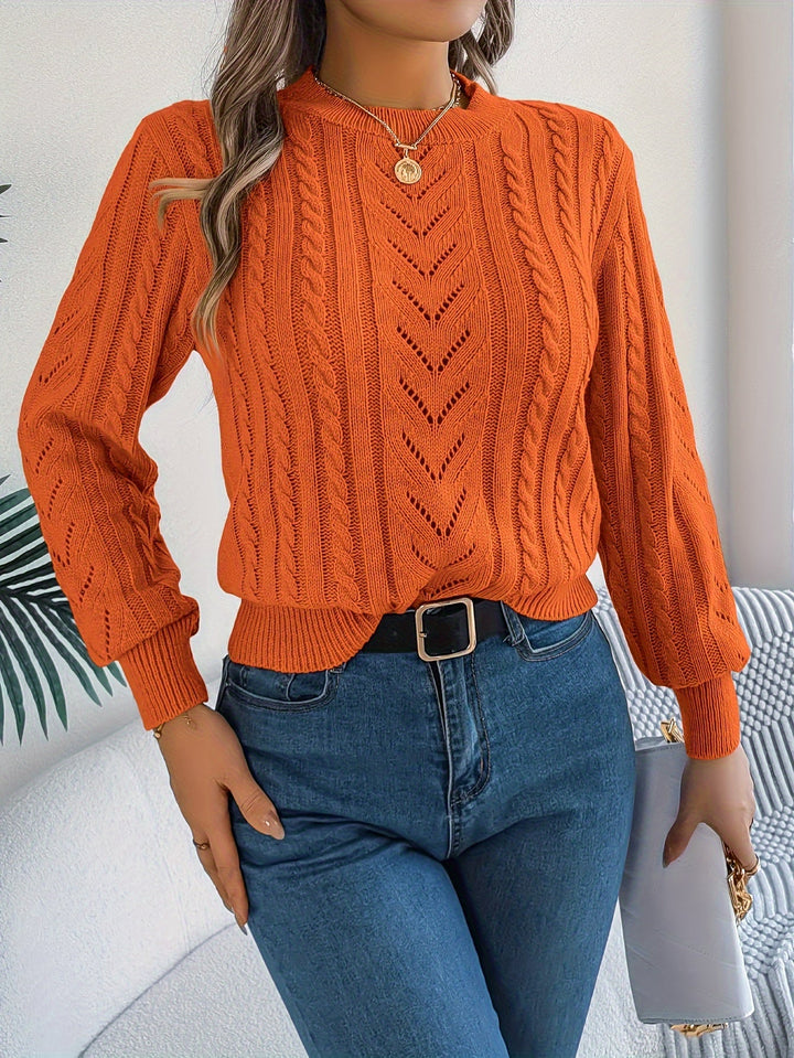 Rosamund | Women's Textured Crew Neck Pointelle Cable Knit Sweater