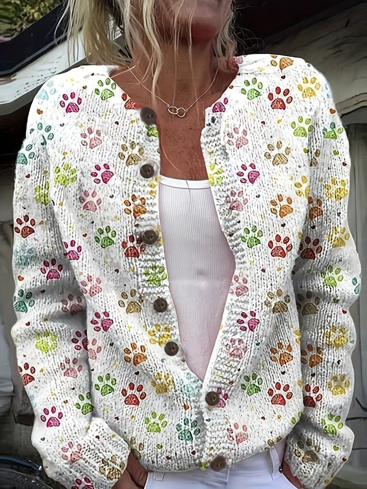 Sherry-Colourful Paw Print Cardigan