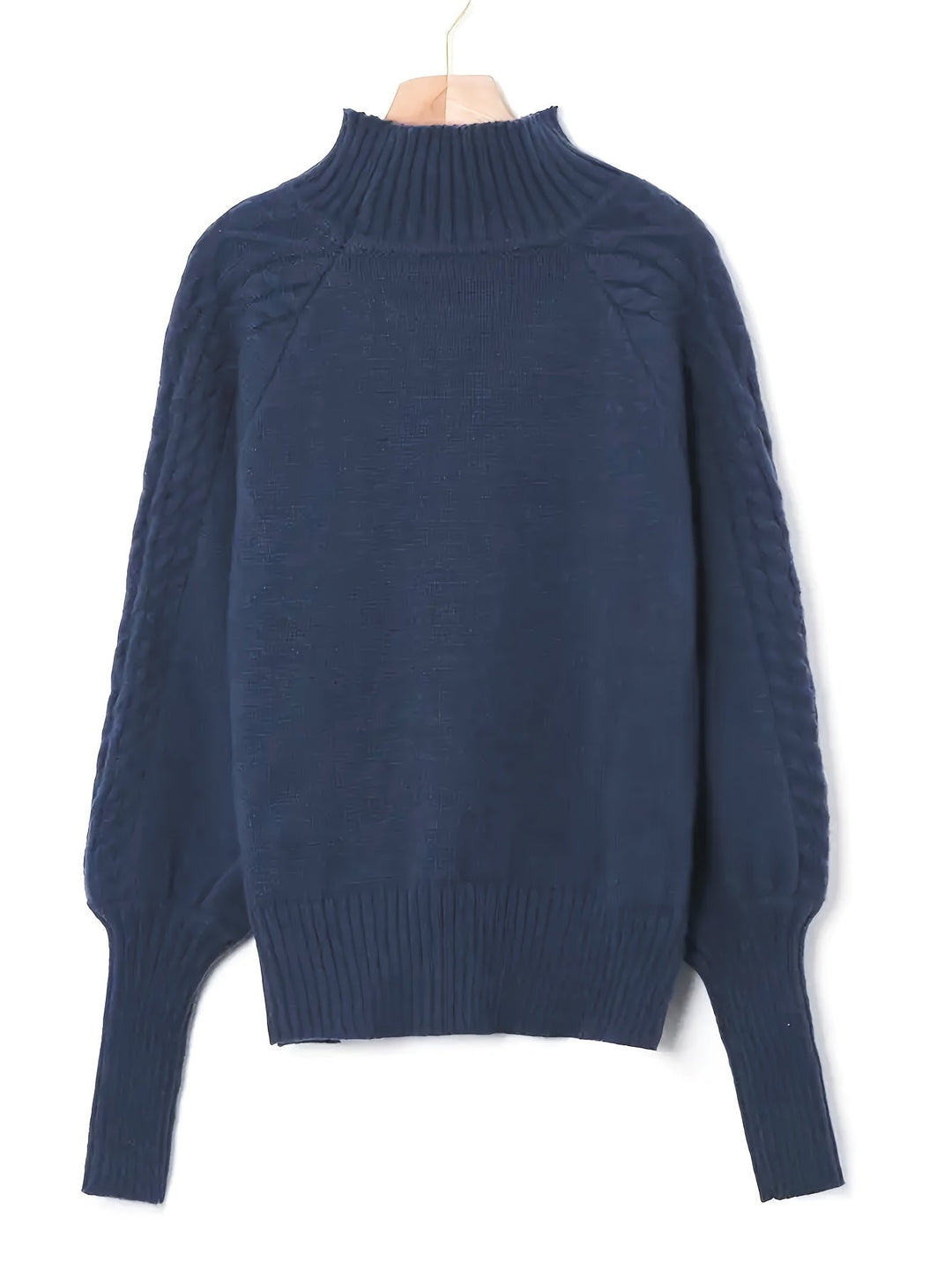 Solveig | Women's Ribbed Puff Sleeve Cable Knit Mock Neck Sweater