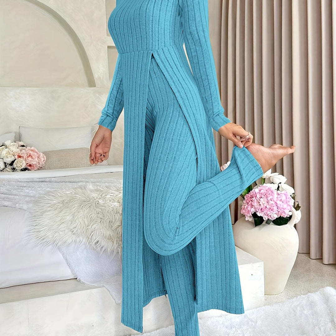 Rochy-Ribbed Long-sleeved Top and Bottom