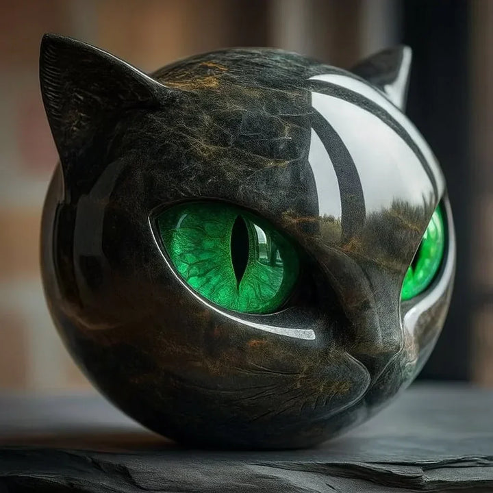 Mystical Black Cat Head Sculpture