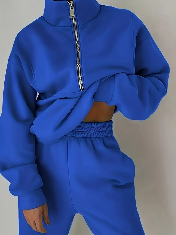 Wren | Women's Quarter-Zip Cropped Sweatshirt and Jogger Set