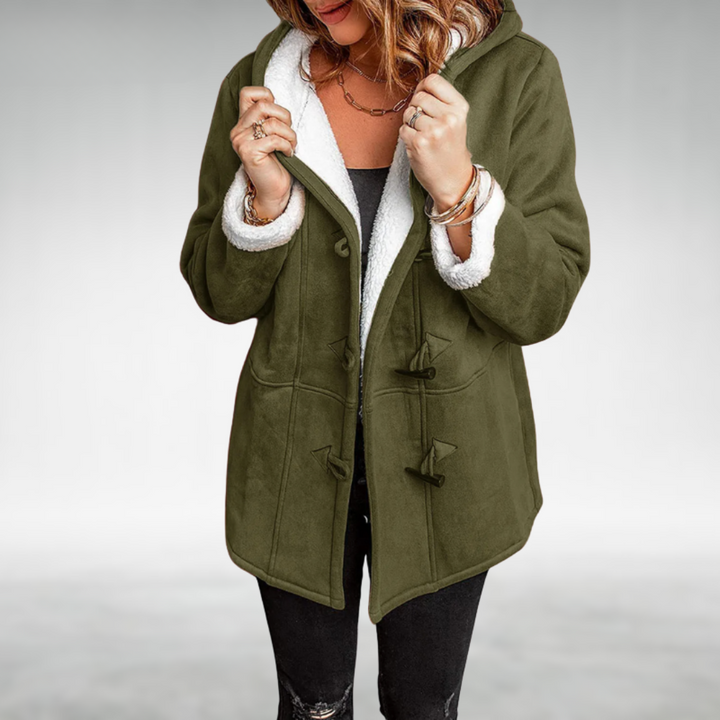 Claire | Women's Hooded Duffle Coat with Faux Silver Fox Fur Trim