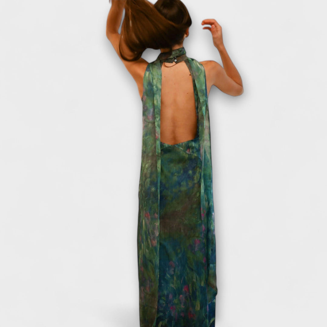 Floral Print Halter Maxi Dress - Formal Evening Gown