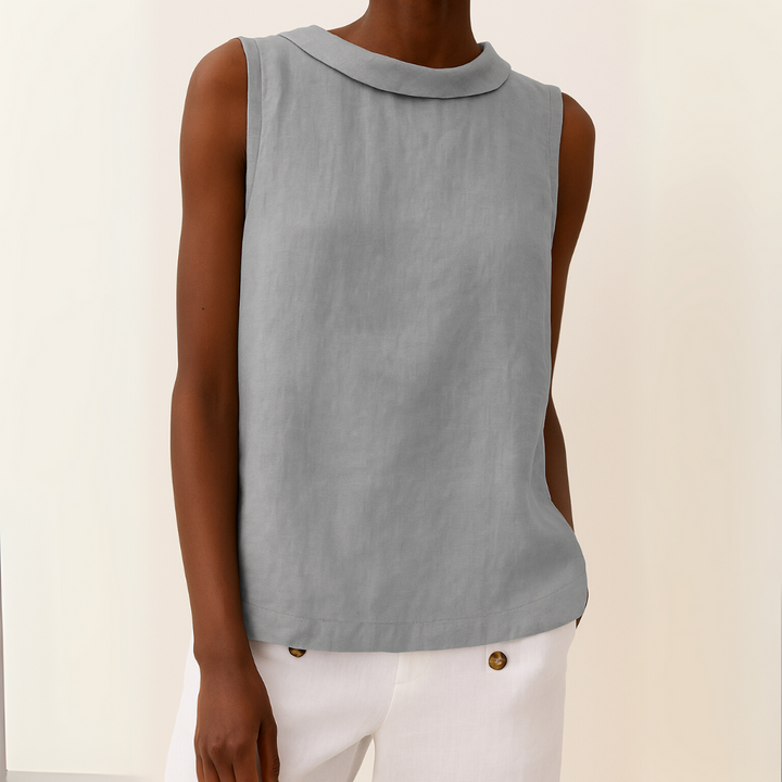Roll Neck Sleeveless Linen Blouse - Smart Casual Summer Top