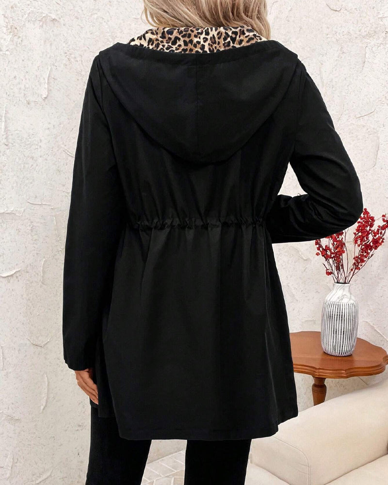 Reva Reversible Hooded Coat with Leopard Print