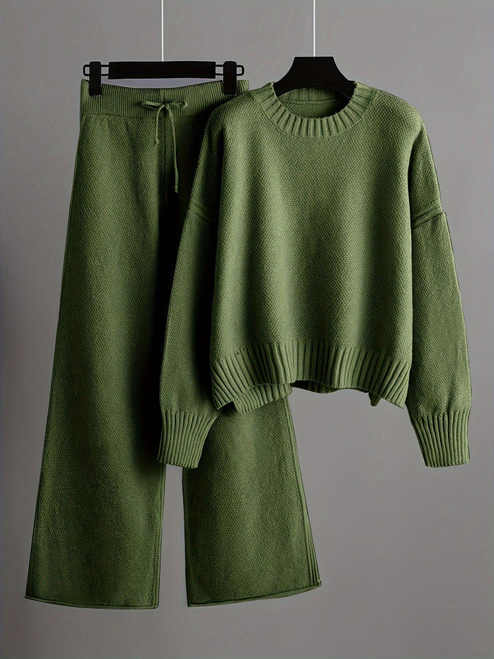 Freya | Women's Ribbed Sweater and Wide-Leg Knitted Pants Set
