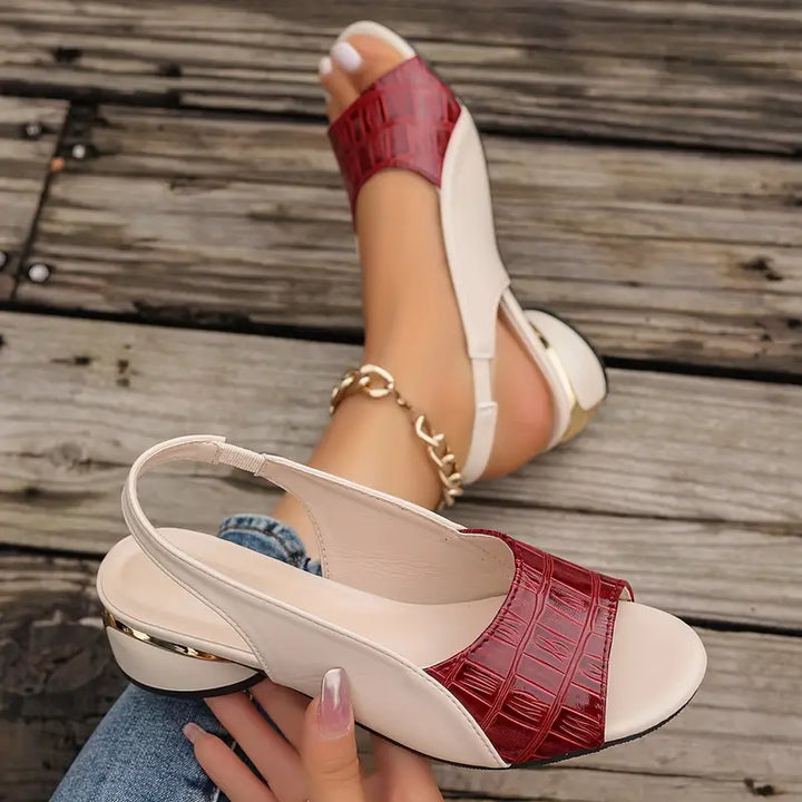 Croc Embossed Contrast Slingback Peep Toe Wedge Sandal