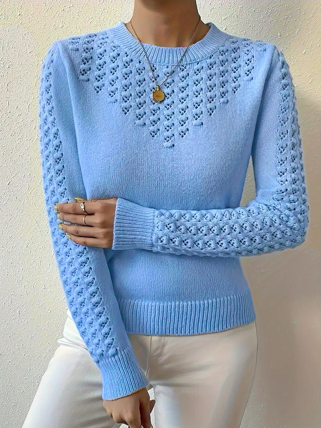 Marielle | Women's Pointelle Crew Neck Sweater