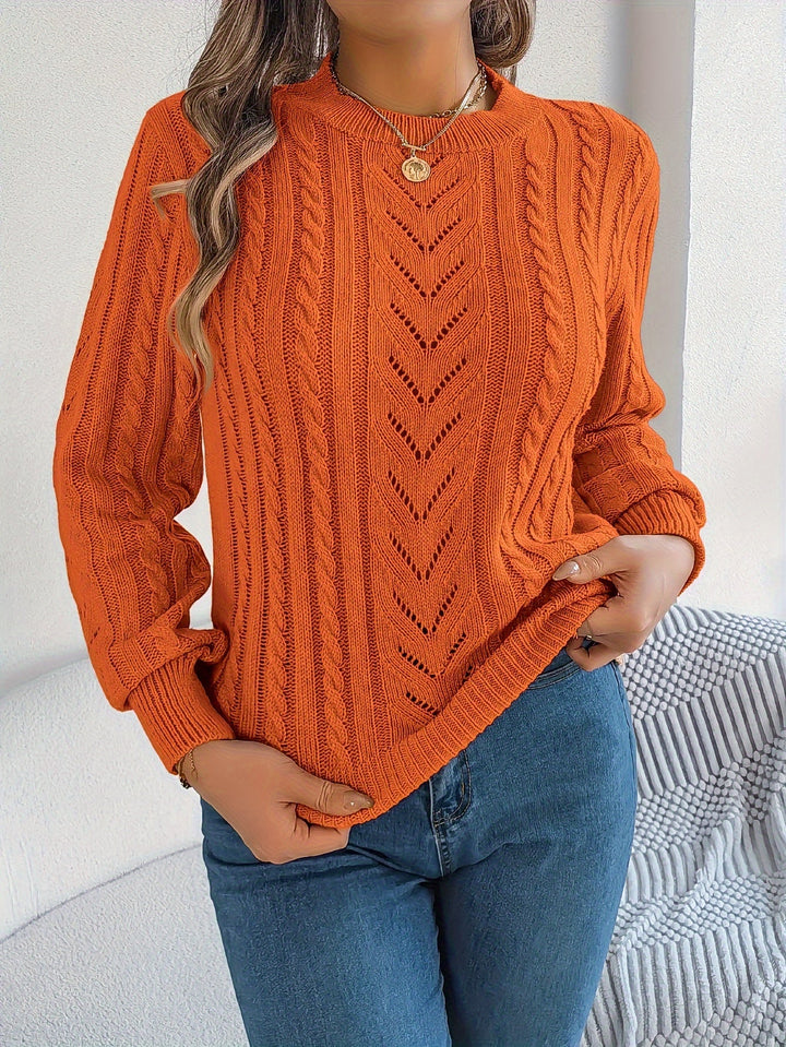 Rosamund | Women's Textured Crew Neck Pointelle Cable Knit Sweater