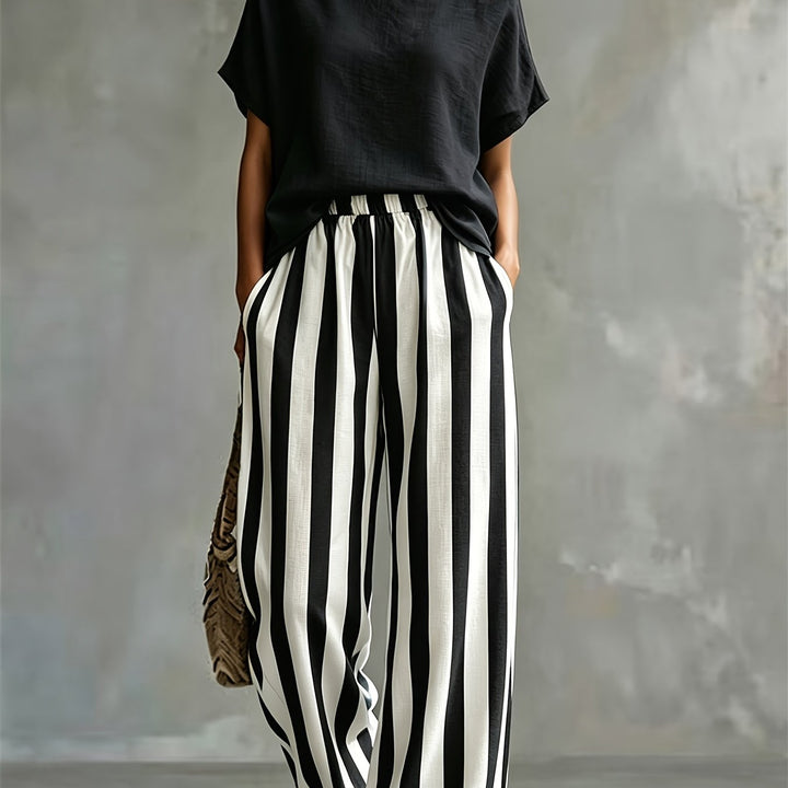 Striped Wide Leg Two Piece Set for Vacation Style
