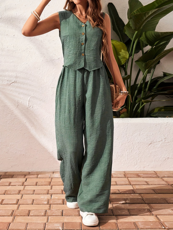 Sleeveless Wide Leg Two Piece Set