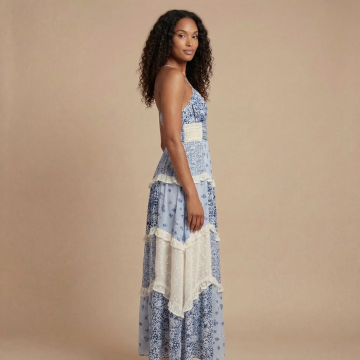 Floral Ruffle Tiered Spaghetti Strap Maxi Dress - Wedding Guest